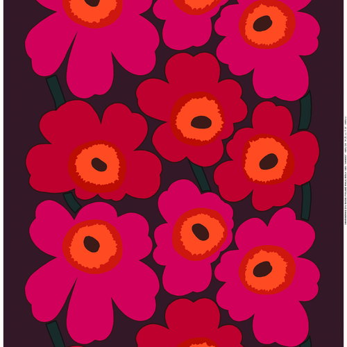 Marimekko Unikko Fabric Red Orange Plum Pre Used Design Franckly
