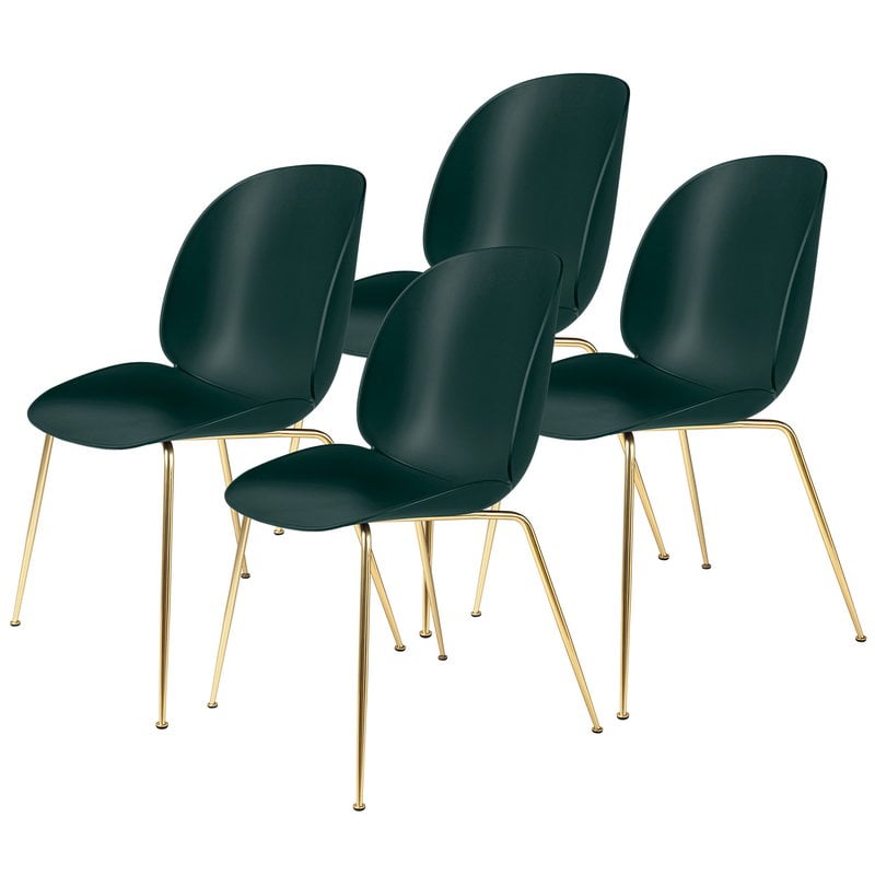 Gubi Beetle Chair Brass Green Set, Dark Green Dining Room Chair Cushions