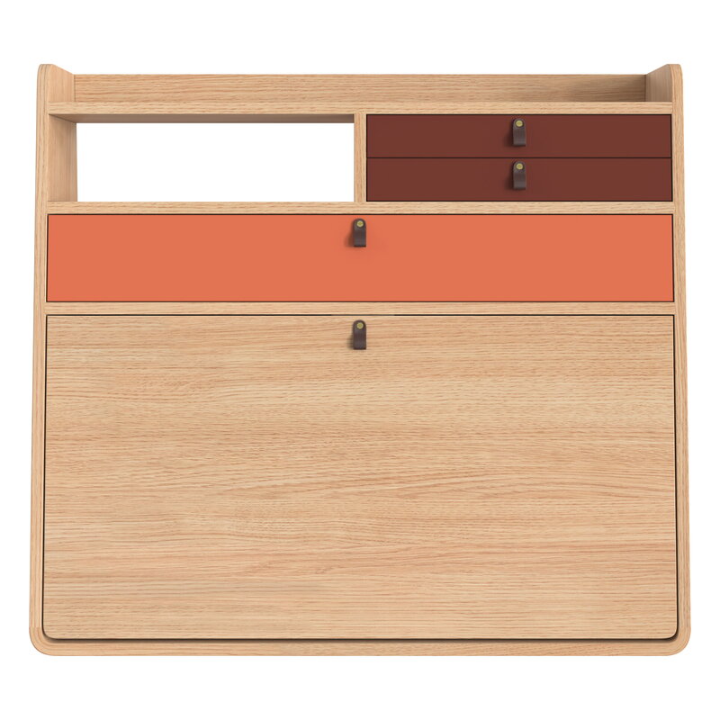 Hartô Gaston wall desk, 80 cm, oak - spiced coral - burgundy, view 1