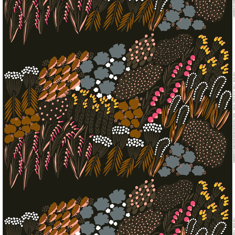 Marimekko Letto kangas, tummanvihreäruskeapersikka Finnish Design Shop