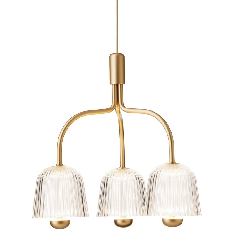 Nuura Lampada a sospensione Asteea 3, ottone satinato - vetro ondulato, immagine prodotto Nuura Lampada a sospensione Asteea 3, ottone satinato - vetro ondulato, immagine prodotto