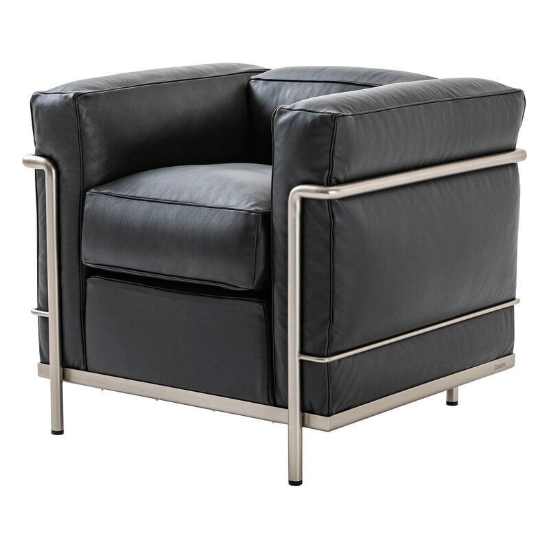 Cassina 2 Fauteuil Grand Confort, petit modèle, chrome - cuir noir 13X606, image produit