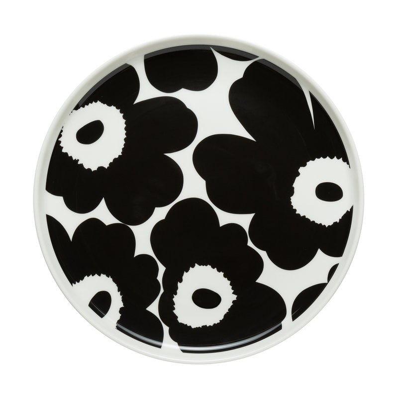 Marimekko Oiva - Unikko plate 20 cm, white - black | Finnish Design Shop