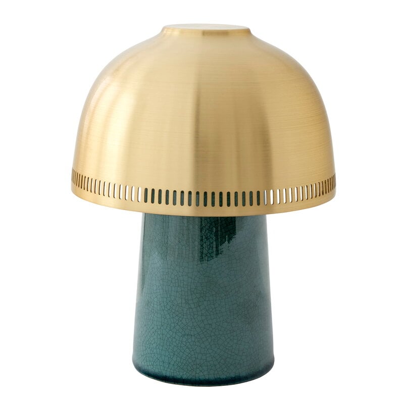 Tradition Raku SH8 portable table lamp, blue green - brass