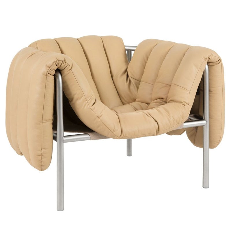 Hem Puffy Lounge Chair Sand Leather, Leather And Steel Chair