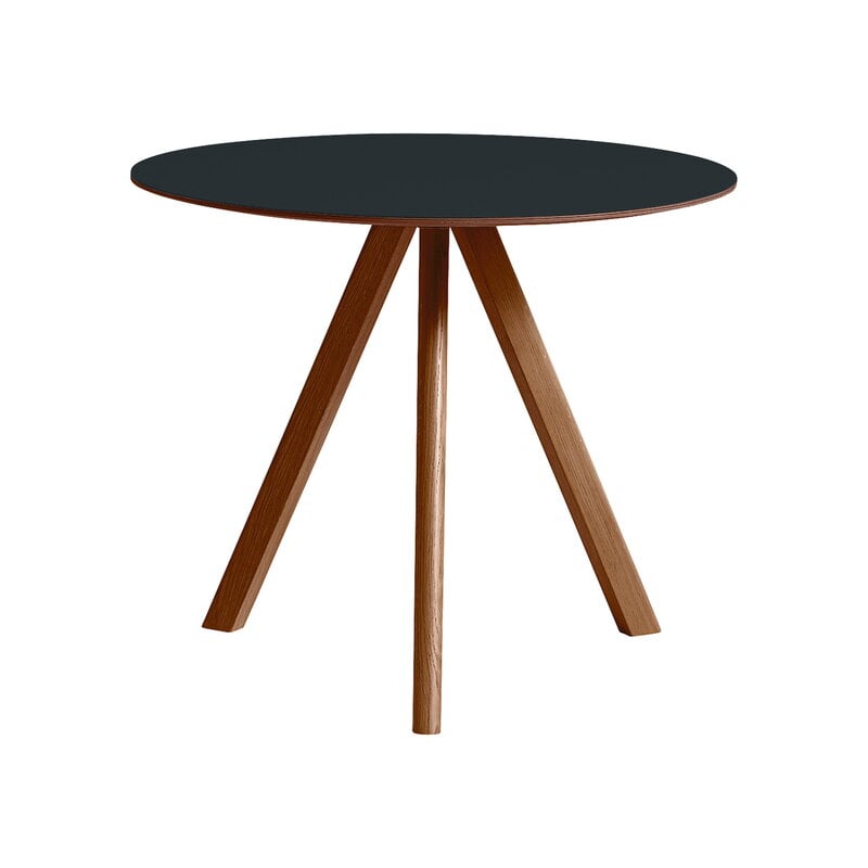 CPH20 round table, 90 cm, lacquered walnut - dark grey lino