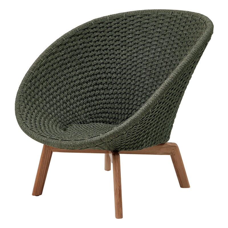 Cane Line Pea Lounge Chair Teak, Dark Green Wicker Outdoor Furniture