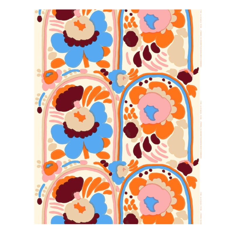 Marimekko Karuselli belagd bomullstyg, off-white - melon - orange, produktbild