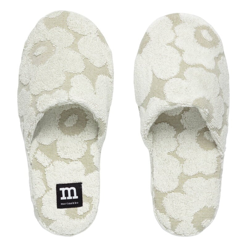 Marimekko Mini Unikko slippers, green umbra cream Finnish