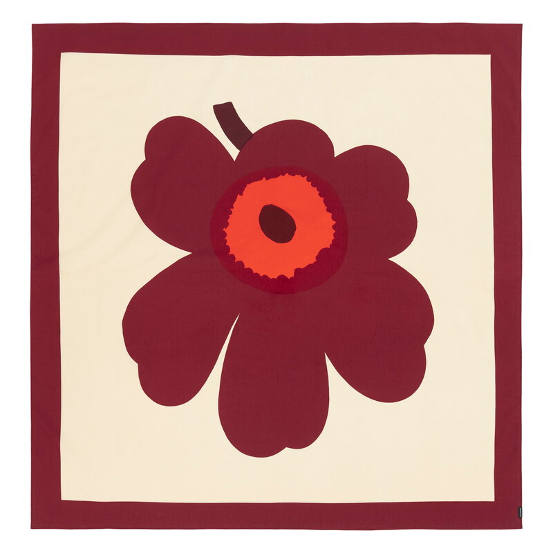 Marimekko Unikko table cloth, 140 x 140 cm, vanilla - burgundy