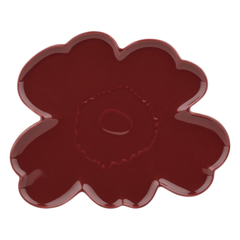 Marimekko Unikko serving plate, 32 cm, burgundy | Finnish Design Shop