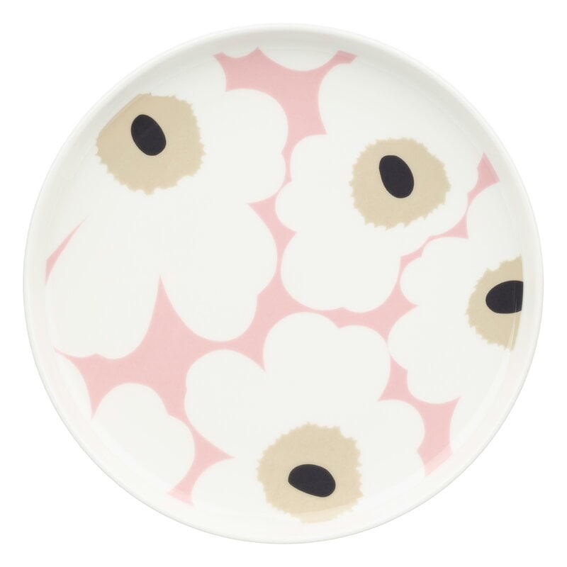 Marimekko Oiva - Unikko plate, 20 cm, off-white - light pink
