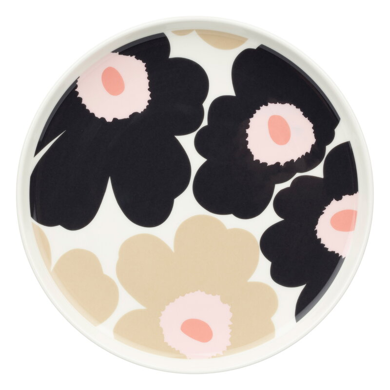 Marimekko Oiva - Unikko plate, 20 cm, off-white - charcoal - sand