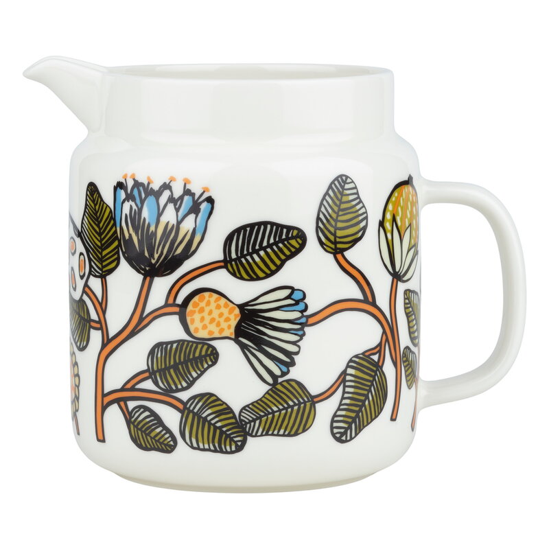 Marimekko Oiva - Tiara pitcher, 1,25 L, white - warm orange