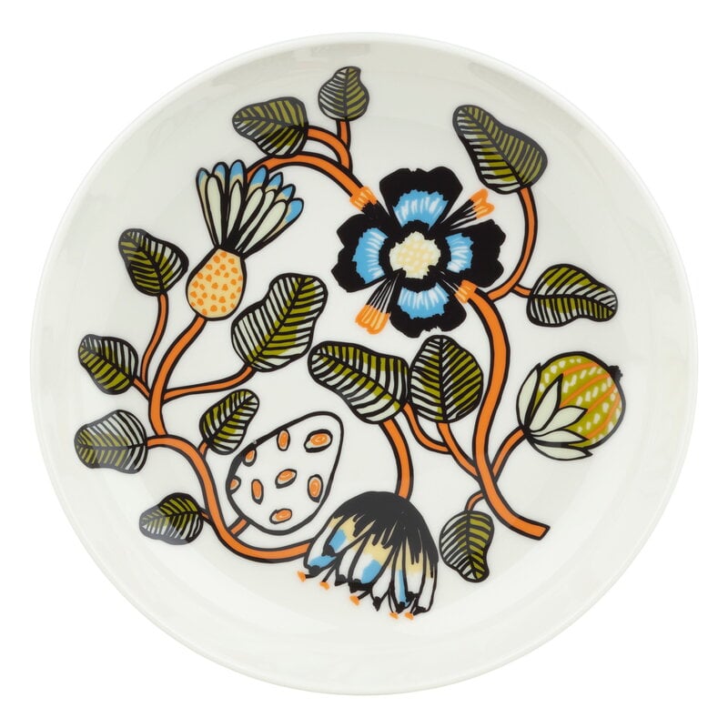 Marimekko Oiva - Tiara deep plate, 20.5 cm, white - warm orange