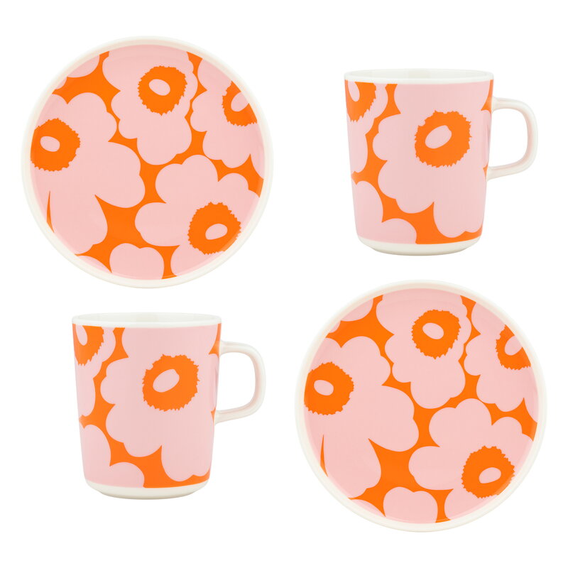 Marimekko Oiva - Unikko breakfast set, white - pink - orange, product image