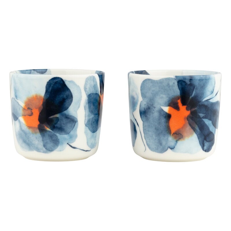 Marimekko Oiva - Valssi coffee cup w/o handle, 2 dl, 2 pcs, white - blue - orange, product image