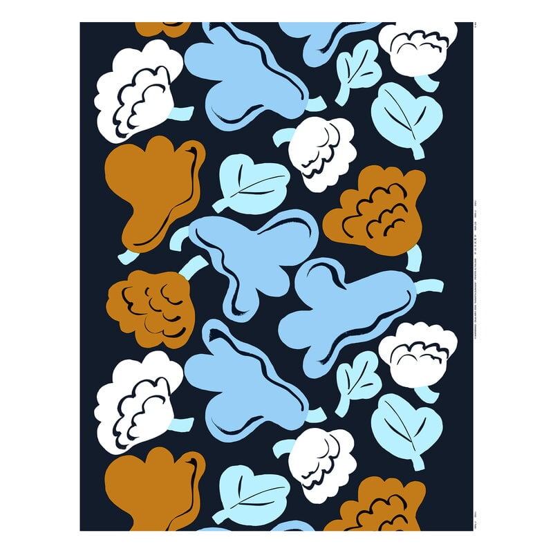 Marimekko Kukasta kukkaan cotton fabric, ink blue - forget-me-not - bronze