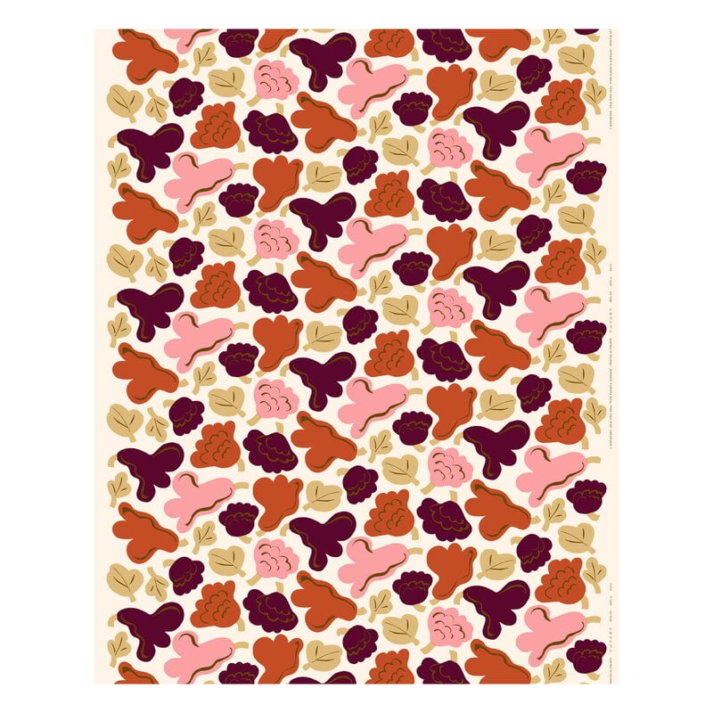 Marimekko Pieni Kukasta kukkaan pinnoitettu puuvillakangas, luonvalk.-luumu-vaal.pun.