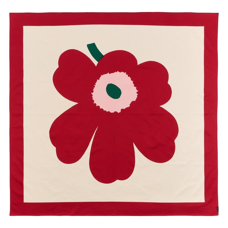 Marimekko Unikko tablecloth, 140 x 140 cm, off-white, cranberry