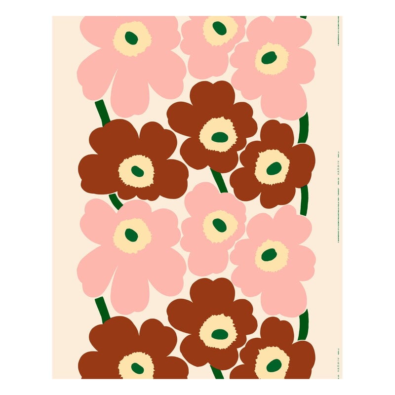 Marimekko Tessuto di cotone Unikko, bianco naturale - rosa - castano - verde, immagine prodotto