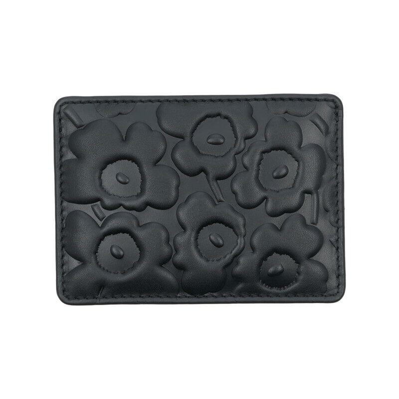 Marimekko Card holder Unikko, black leather | Finnish Design Shop