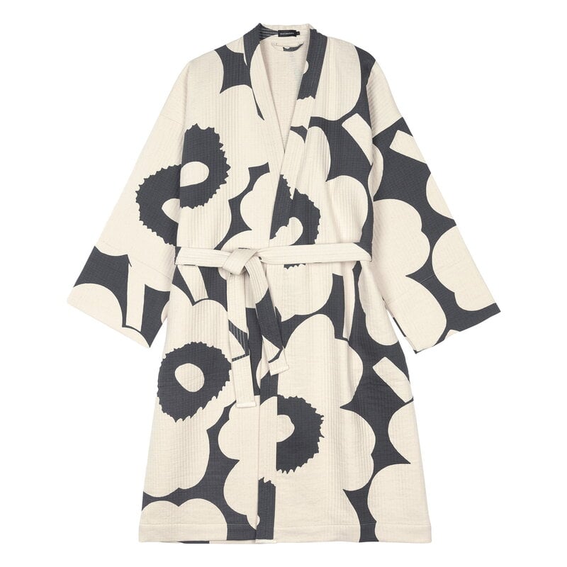 Marimekko Unikko bathrobe, grey - off-white | Finnish Design Shop CH