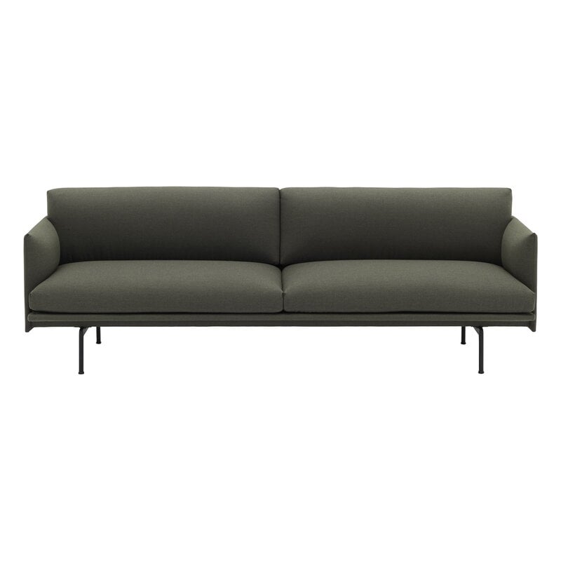Muuto Outline Sofa, 3-Sitzer, schwarzes Metall - Fiord 961, produktbild