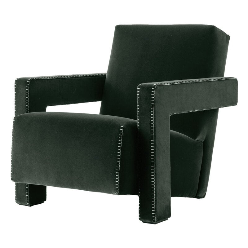 Cassina Utrecht lounge chair, dark green Ortigia 13L656, blanket