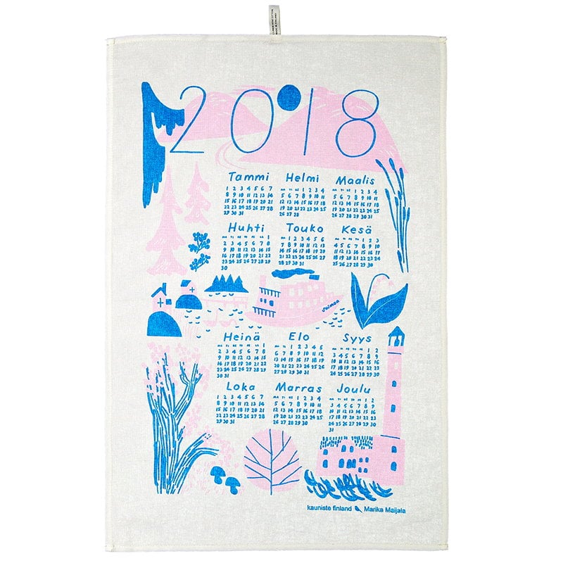 Kauniste Calendar 2018 tea towel, pink | Finnish Design Shop