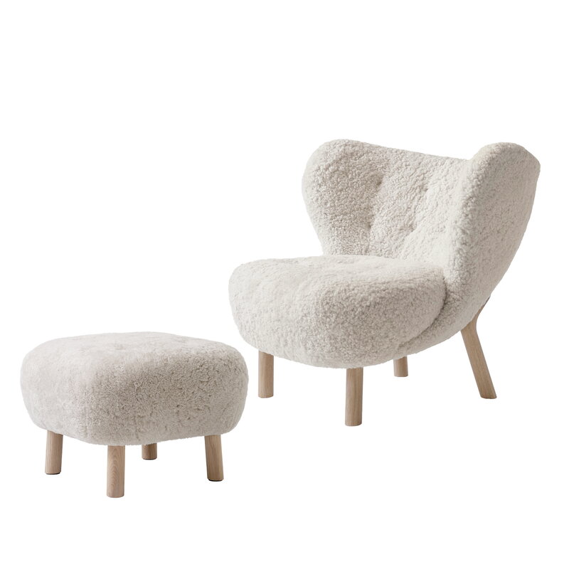 bomba . Acostumbrarse a &Tradition Little Petra lounge chair and pouf, Moonlight - white oiled oak  | Finnish Design Shop