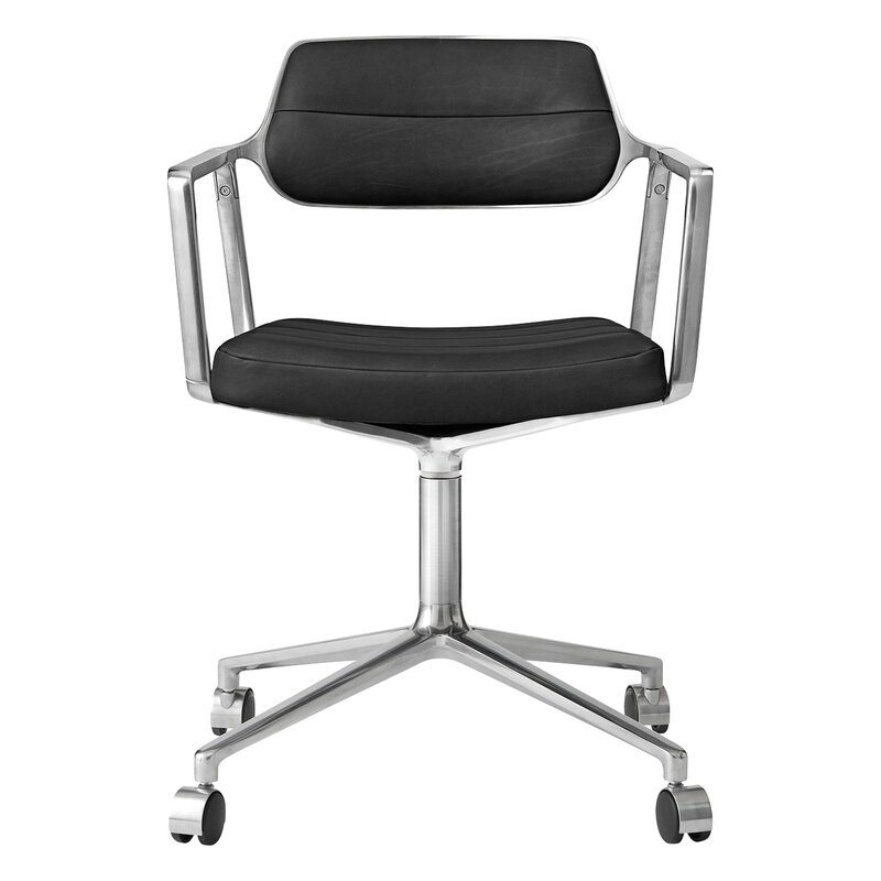 Vipp 453 Swivel tuoli, kiillotettu runko - musta nahka, pyörät, näkymä 1