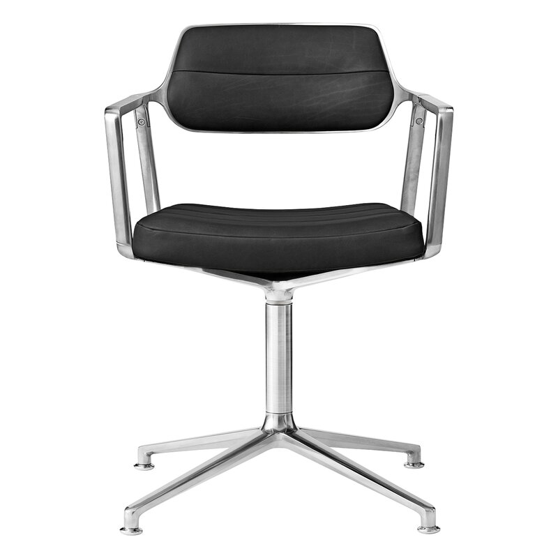 Vipp 453 Swivel tuoli, kiillotettu runko - musta nahka, jalkatallat, näkymä 1