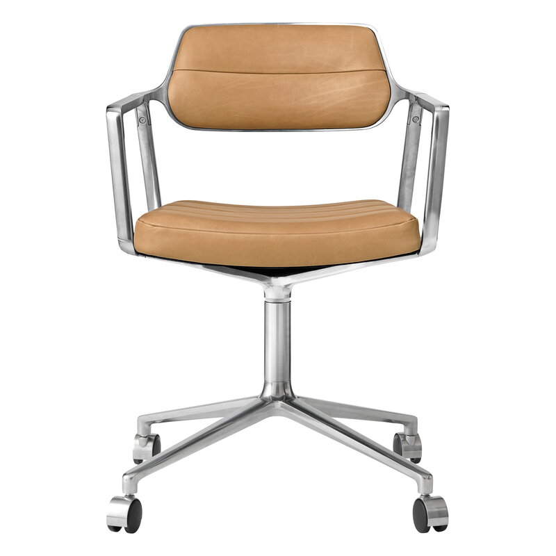 Vipp 453 Swivel tuoli, kiillotettu runko - camel nahka, pyörät, näkymä 1