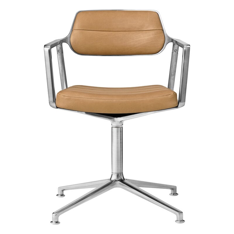 Vipp 453 Swivel tuoli, kiillotettu runko - camel nahka, jalkatallat, näkymä 1