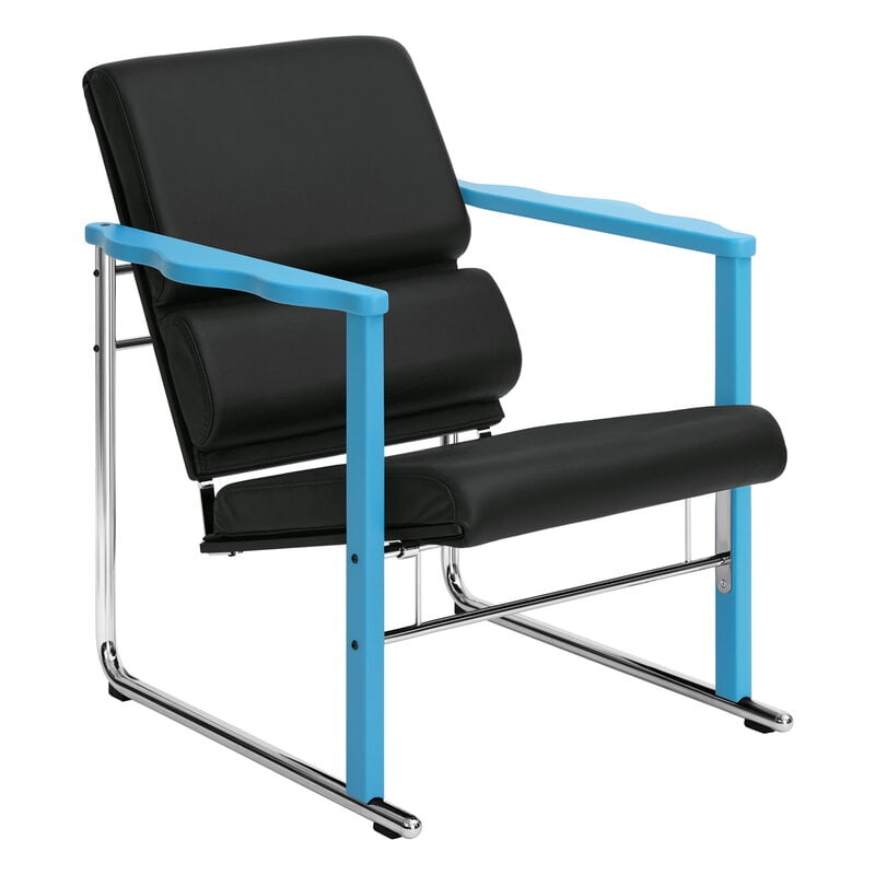 Hem Experiment Sessel 502, blau - schwarzes Leder, produktbild