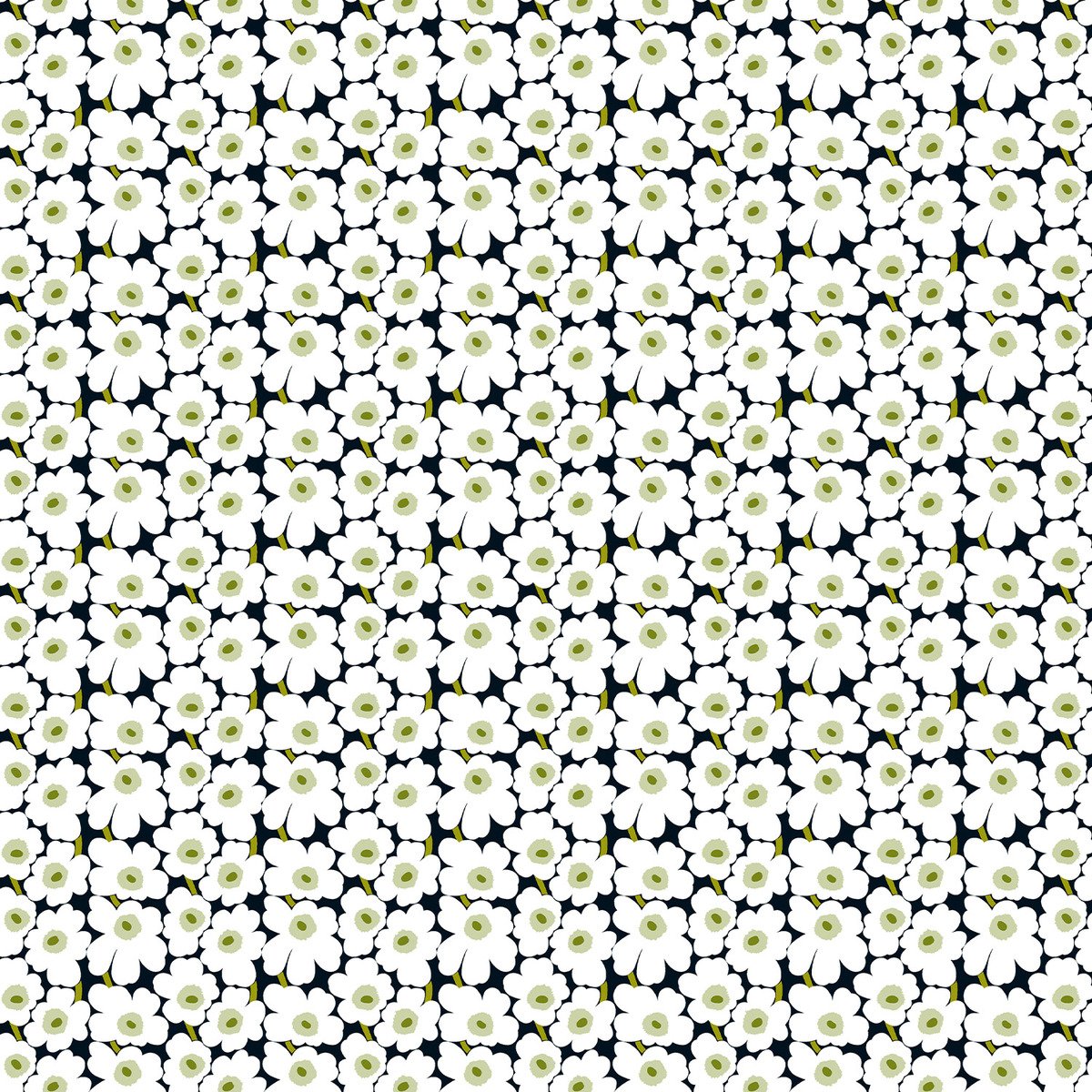 Mini Unikko fabric, black - white - green | Finnish Design Shop