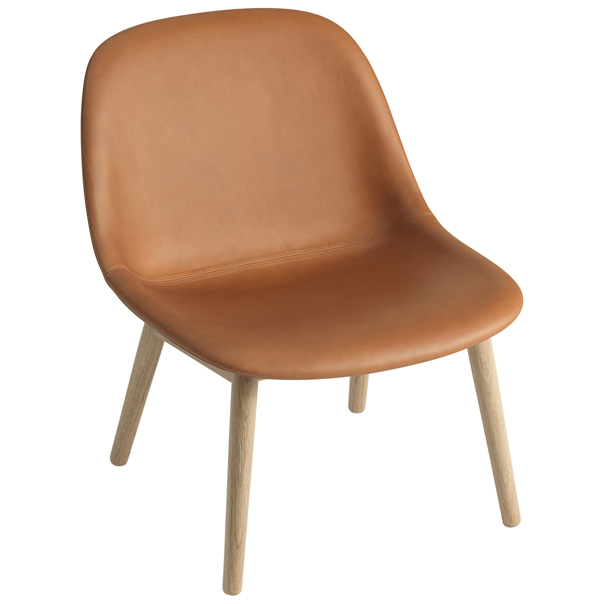 Muuto Fiber Lounge Chair Wood Base Cognac Leather Oak Finnish Design Shop