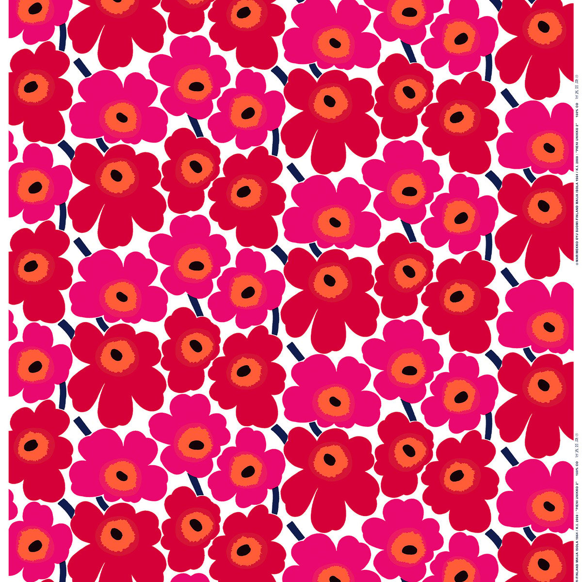 Pieni Unikko fabric, white - red | Finnish Design Shop