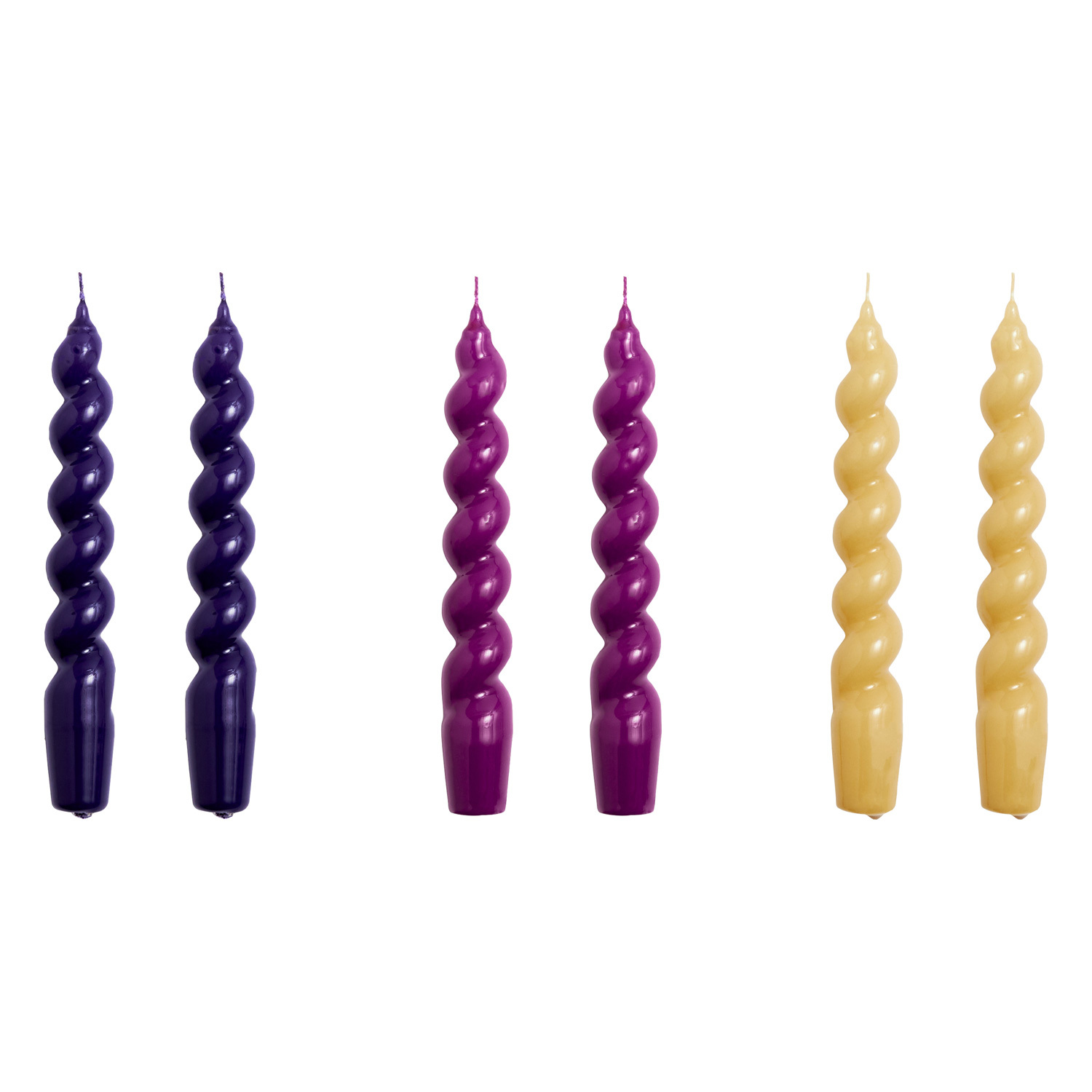 hay-spiral-candles-set-of-6-purple-fuschia-mustard-finnish