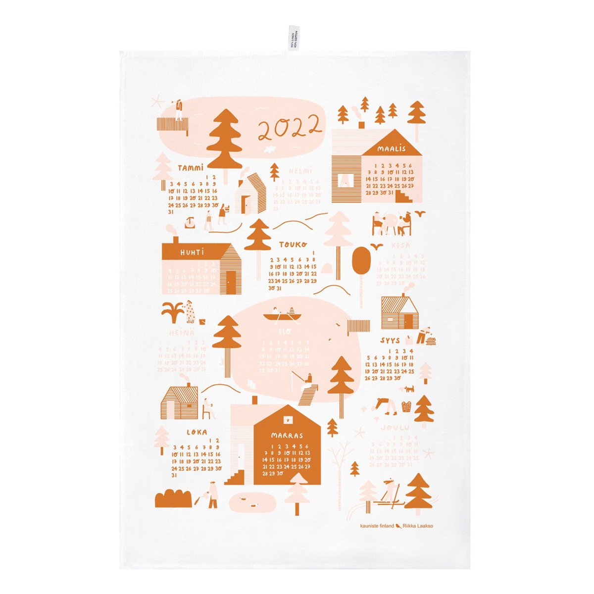Tea Towel Calendar 2022 Kauniste Calendar 2022 Kitchen Towel, Pink | Finnish Design Shop