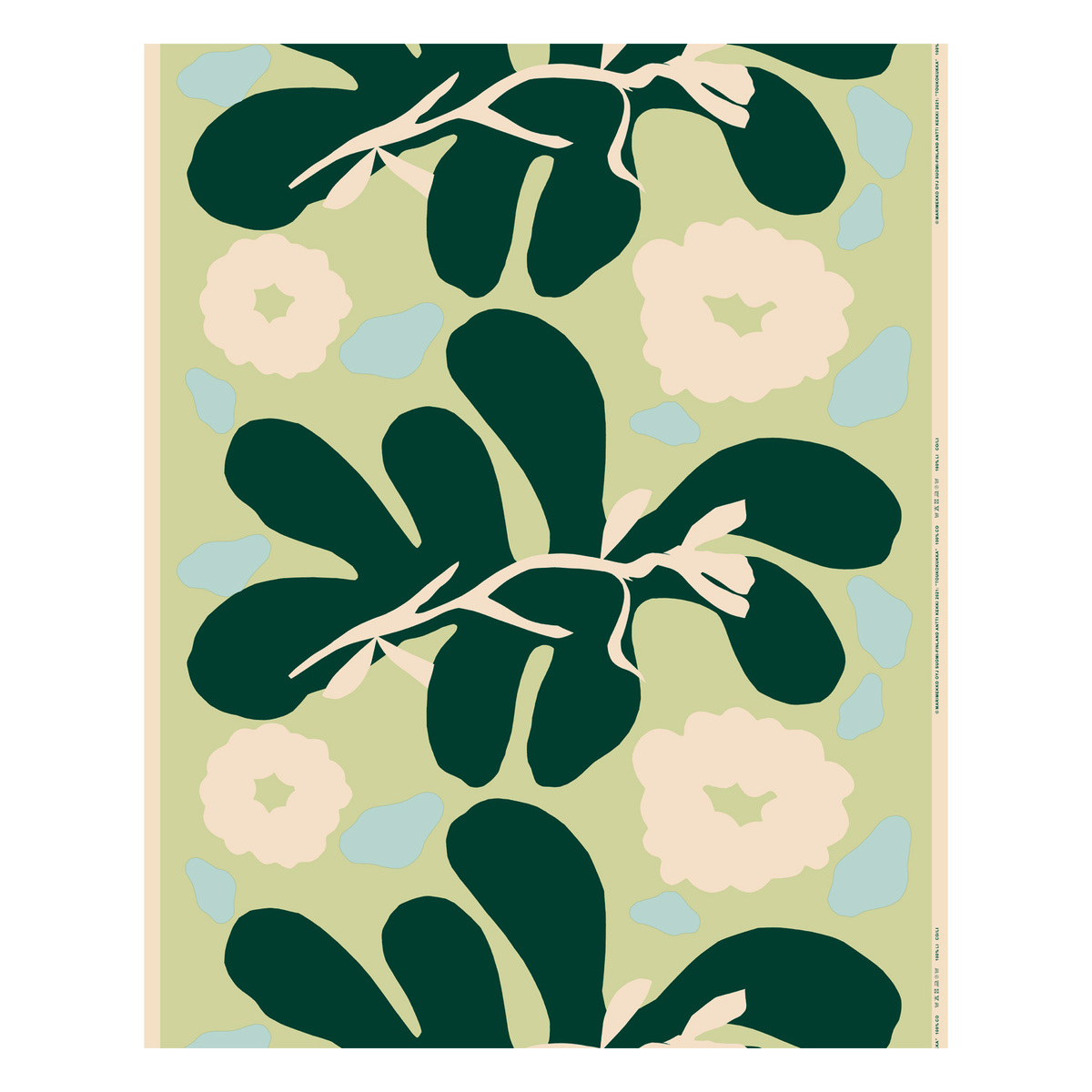 Marimekko Toukokukka fabric, green cotton mint Preused design