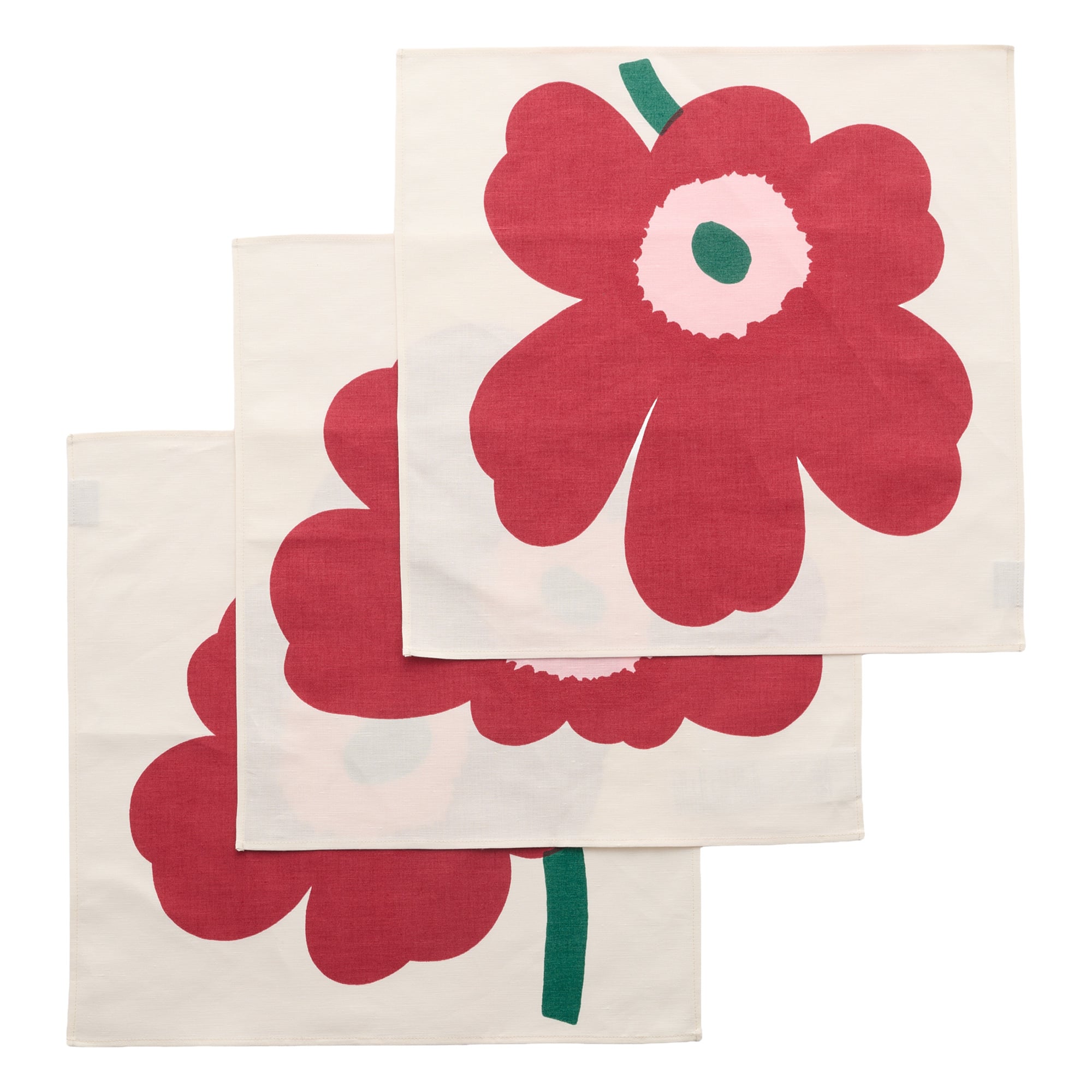 Marimekko Unikko napkin, 3 pcs, off-white - cranberry - rose