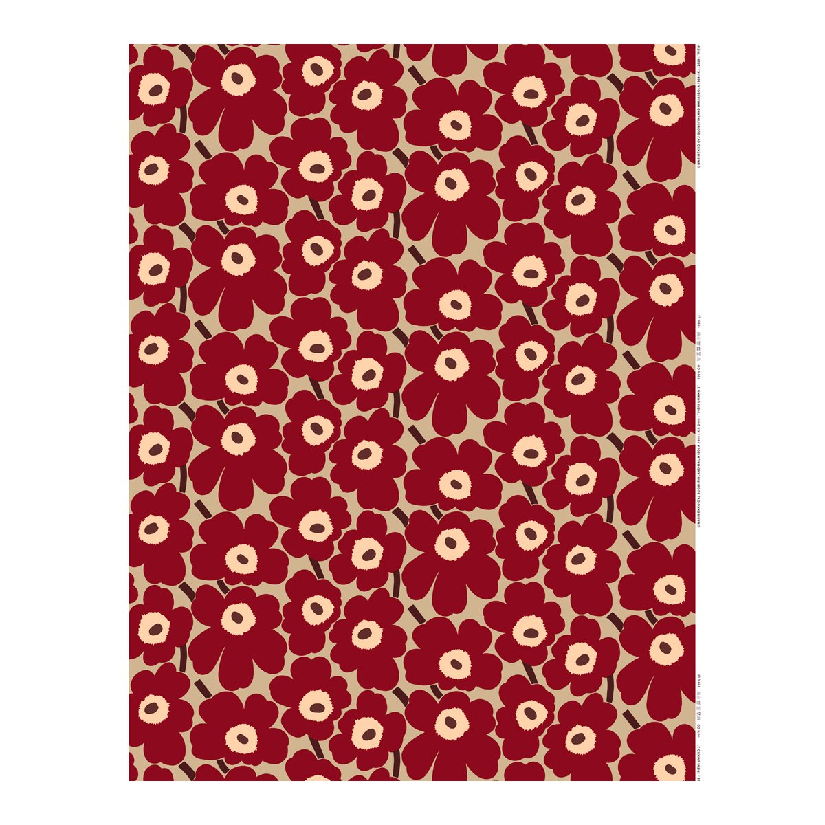 Pieni Unikko cotton fabric, light brown - red - pink | Finnish Design Shop