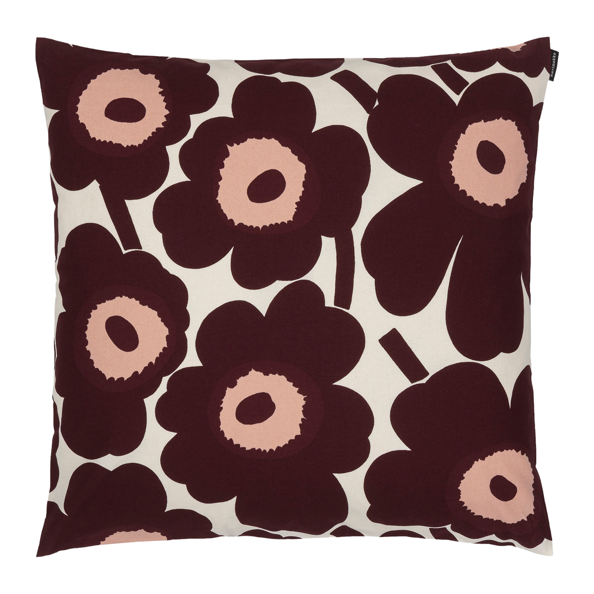 Marimekko Pieni Unikko cushion cover, 50 x 50 cm, cotton-burgundy-rose |  Pre-used design | Franckly