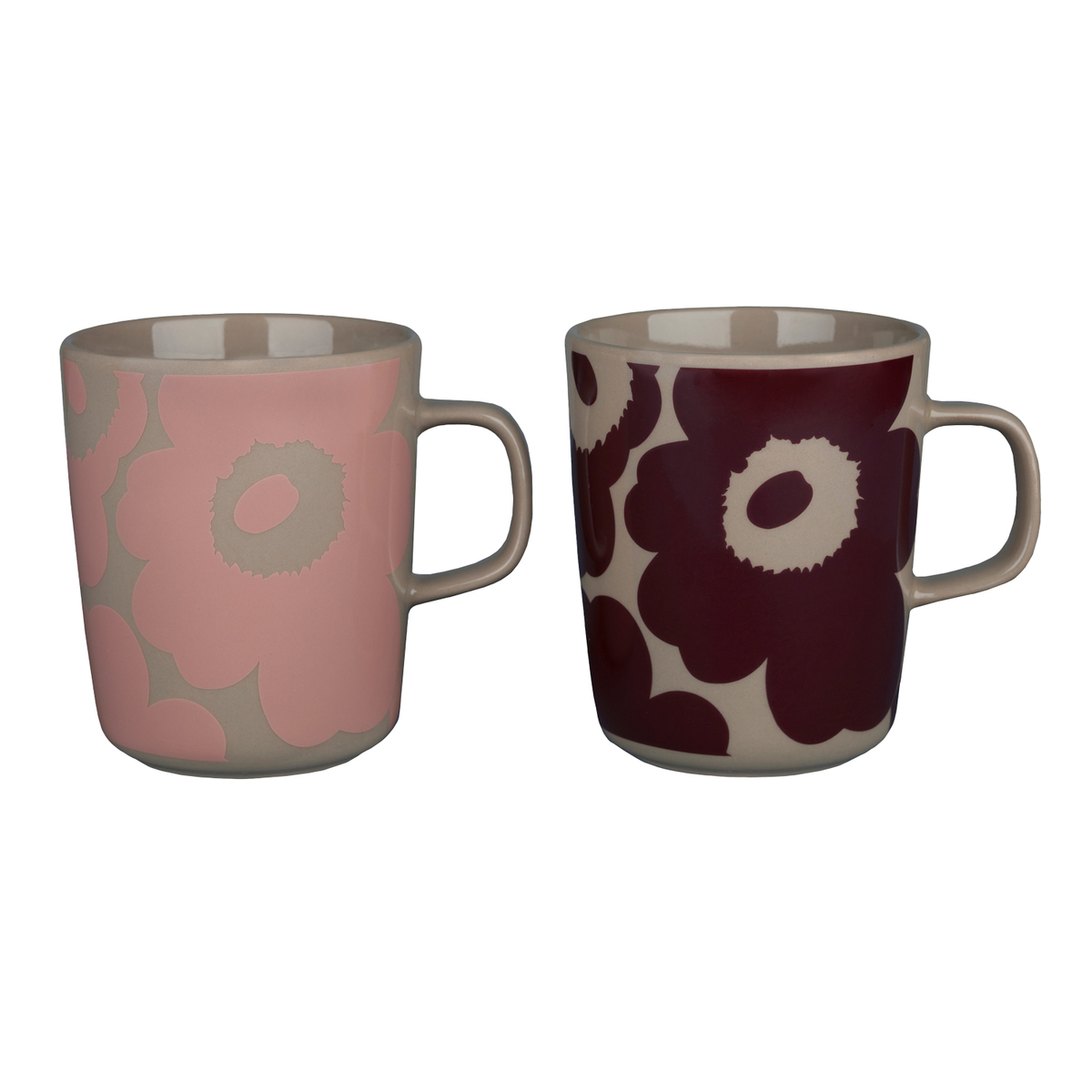Oiva - Unikko mug, 2,5 dl, 2 pcs, terra - dark red - powder | Finnish  Design Shop